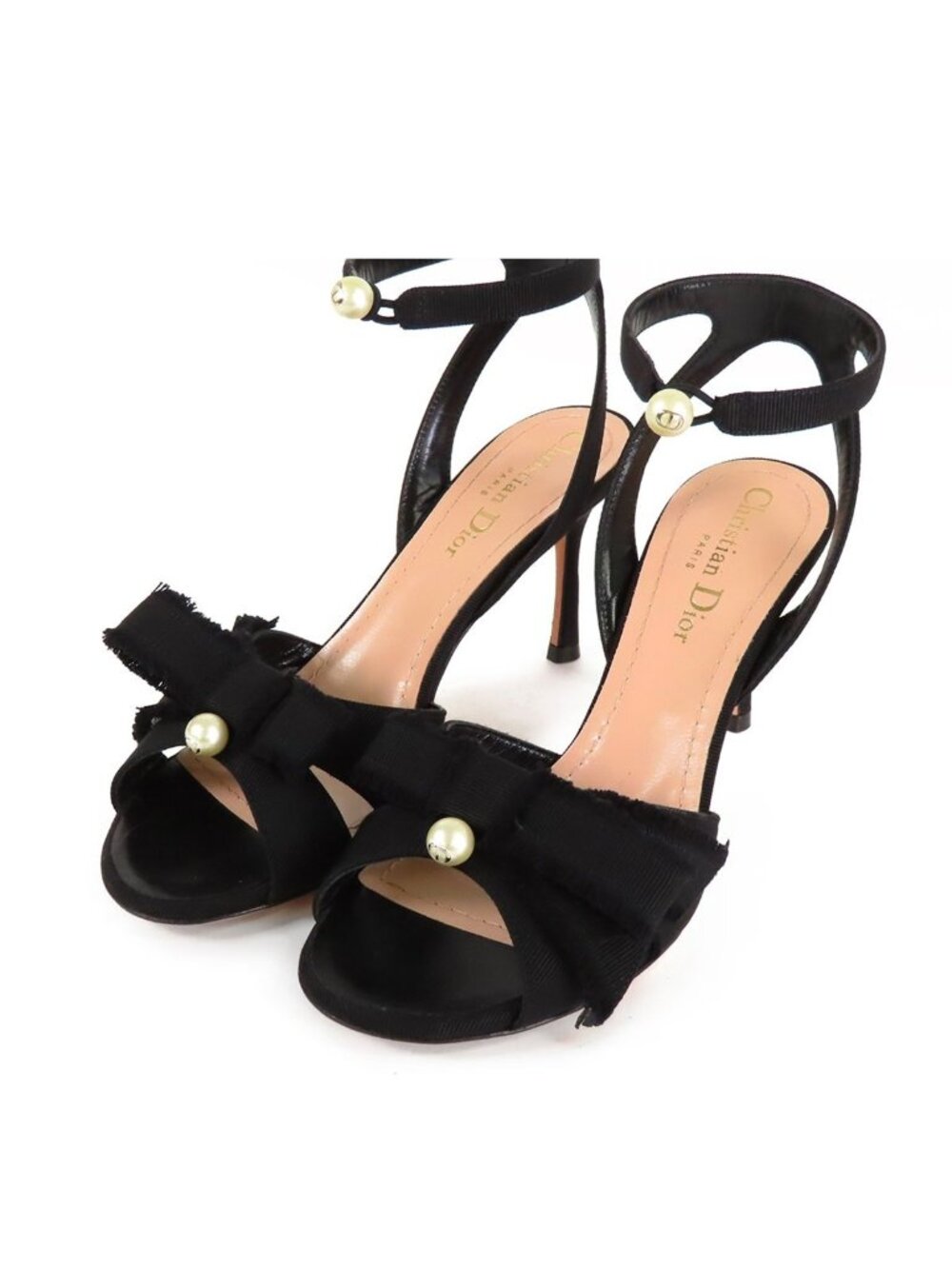 Dior Strap Sandals Black Fabric Ribbon Shoes